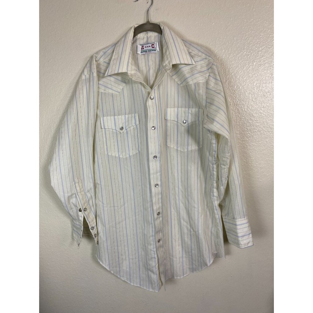 H Bar C California Ranchwear Men Long Sleeve Western Shirt Size 16 32 White Stri